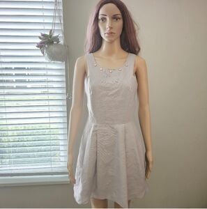 BcbGeneration skater dress size 4 beige fit & Flare low back studded scoop neck